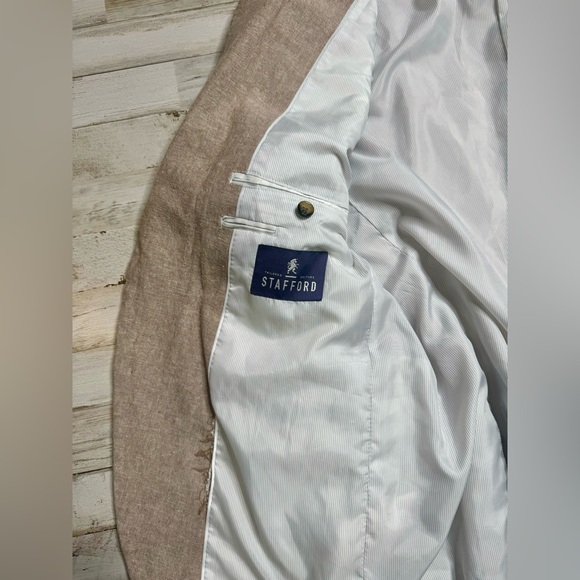 Stafford Mens Linen Blend Sport Coat Classic Fit Blazer Beige Mens 42R - Picture 10 of 12